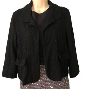 Pins and Needles Black embroidered Knit Jacket Woman Size Medium 3/4 Sleeves